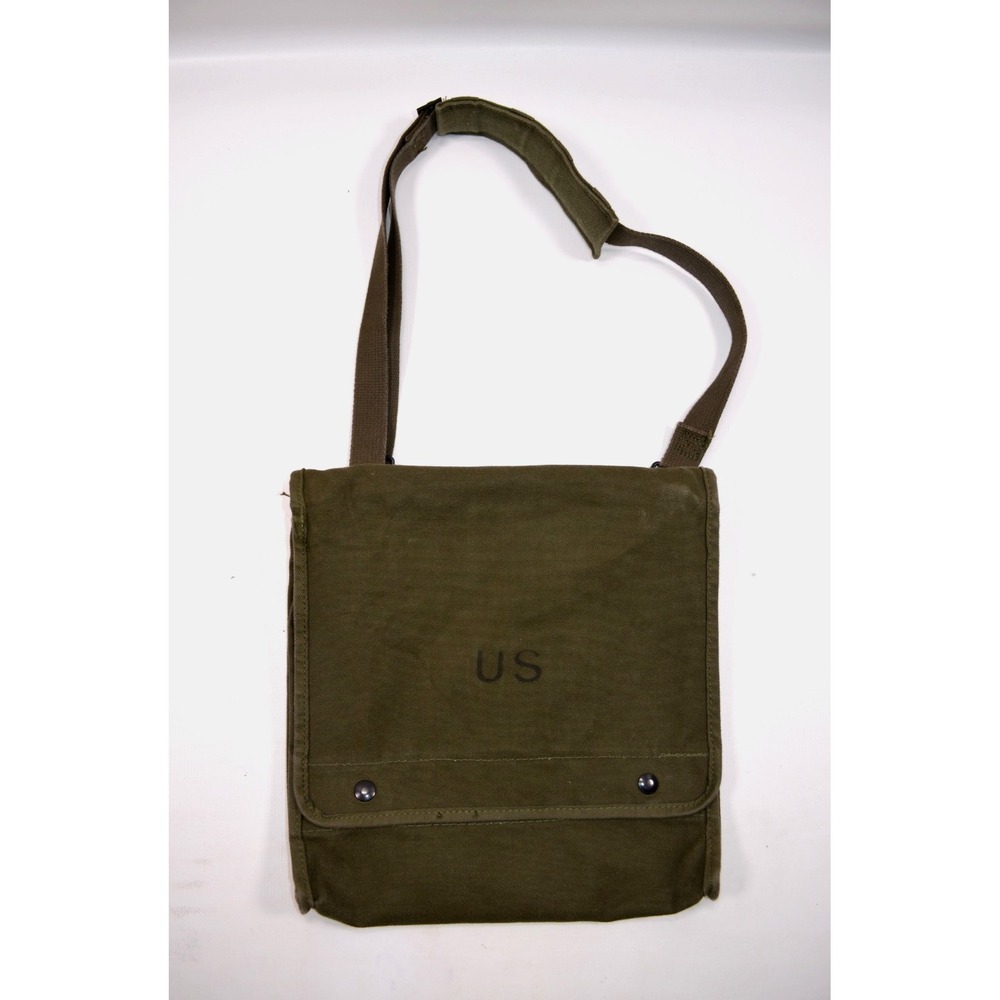 Vtg US Made Army Green Canvas Map & Photograph Bag Messenger Bag Shoulder Strap